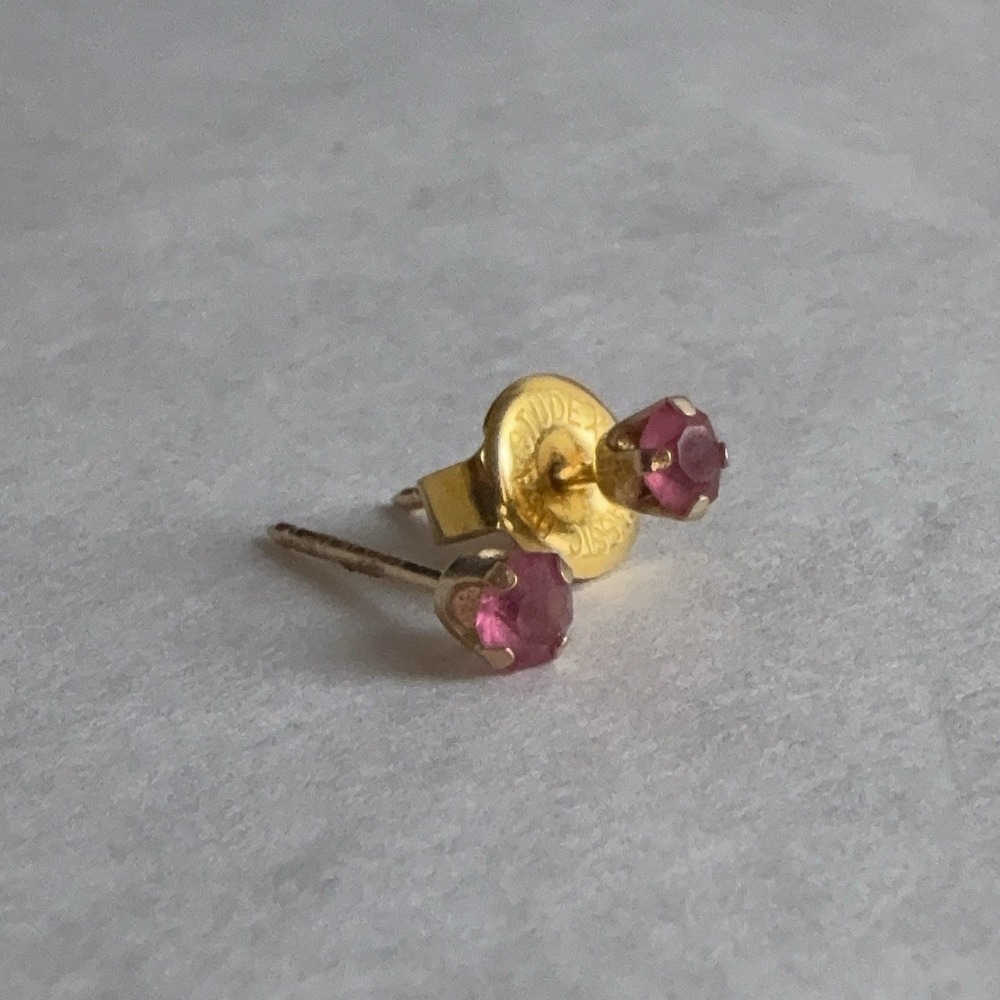 Studex Sterling Silver 925 Pink Stone Stud Earrings Gold Tone Round Womens
